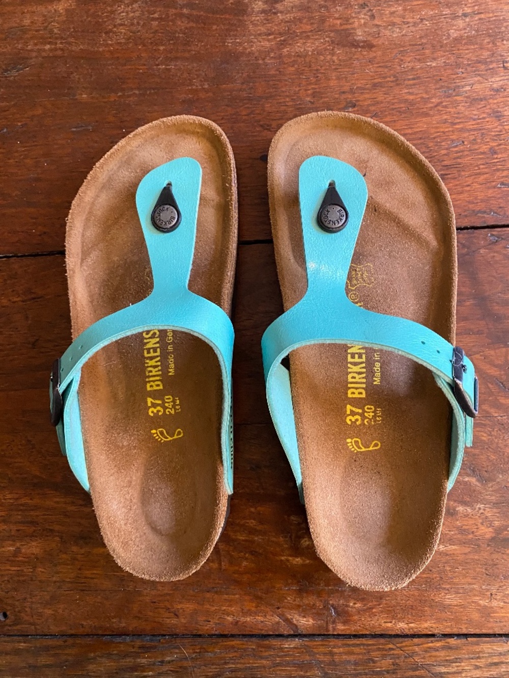 Birkenstock Gizeh turquoise/teal Birko-Flor 37. Very lightly used excellent.